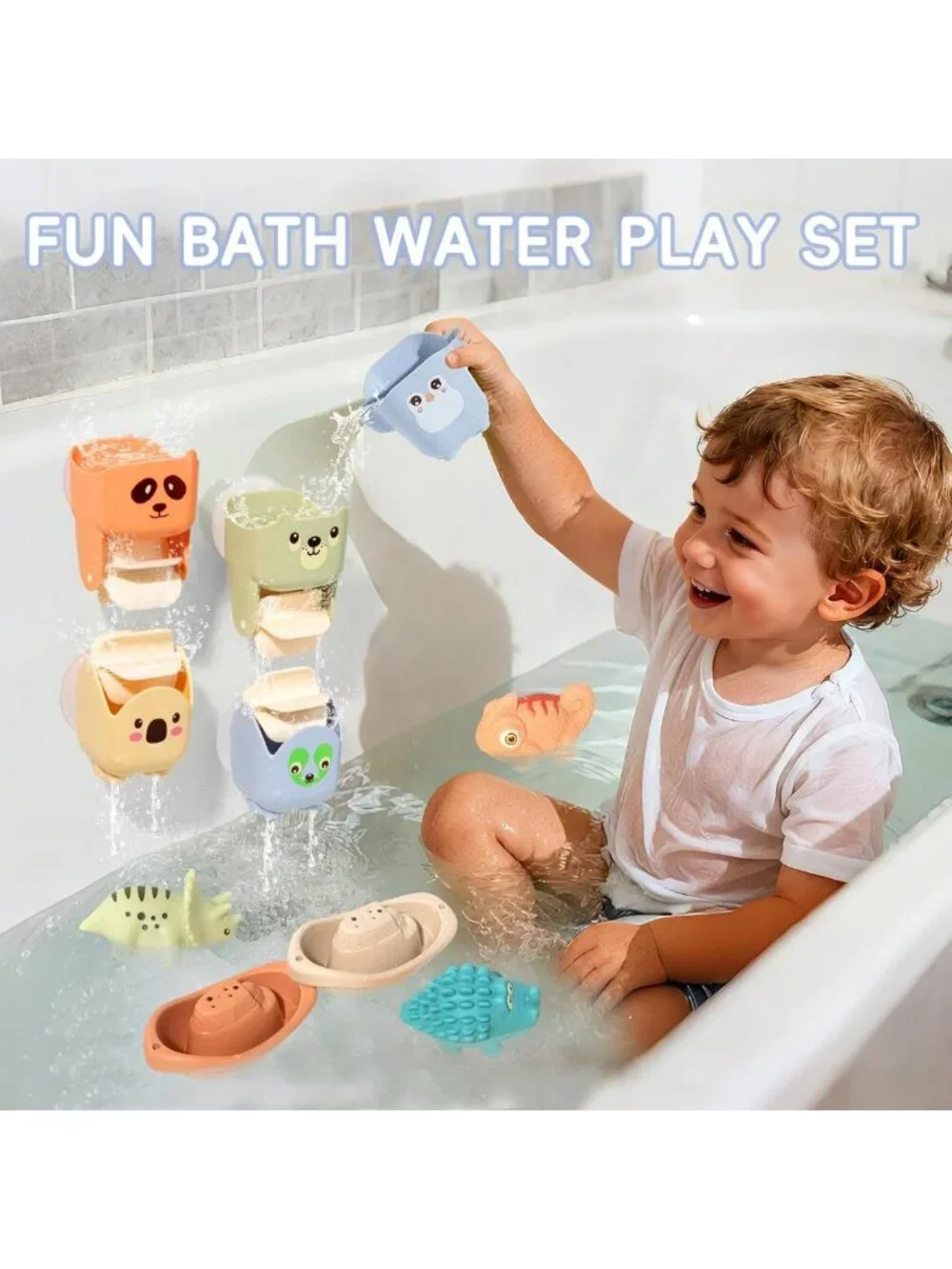 Mold-Free Baby Bath Toys Set, 14 Pack Floating Boats & Cups for Toddlers 1-3